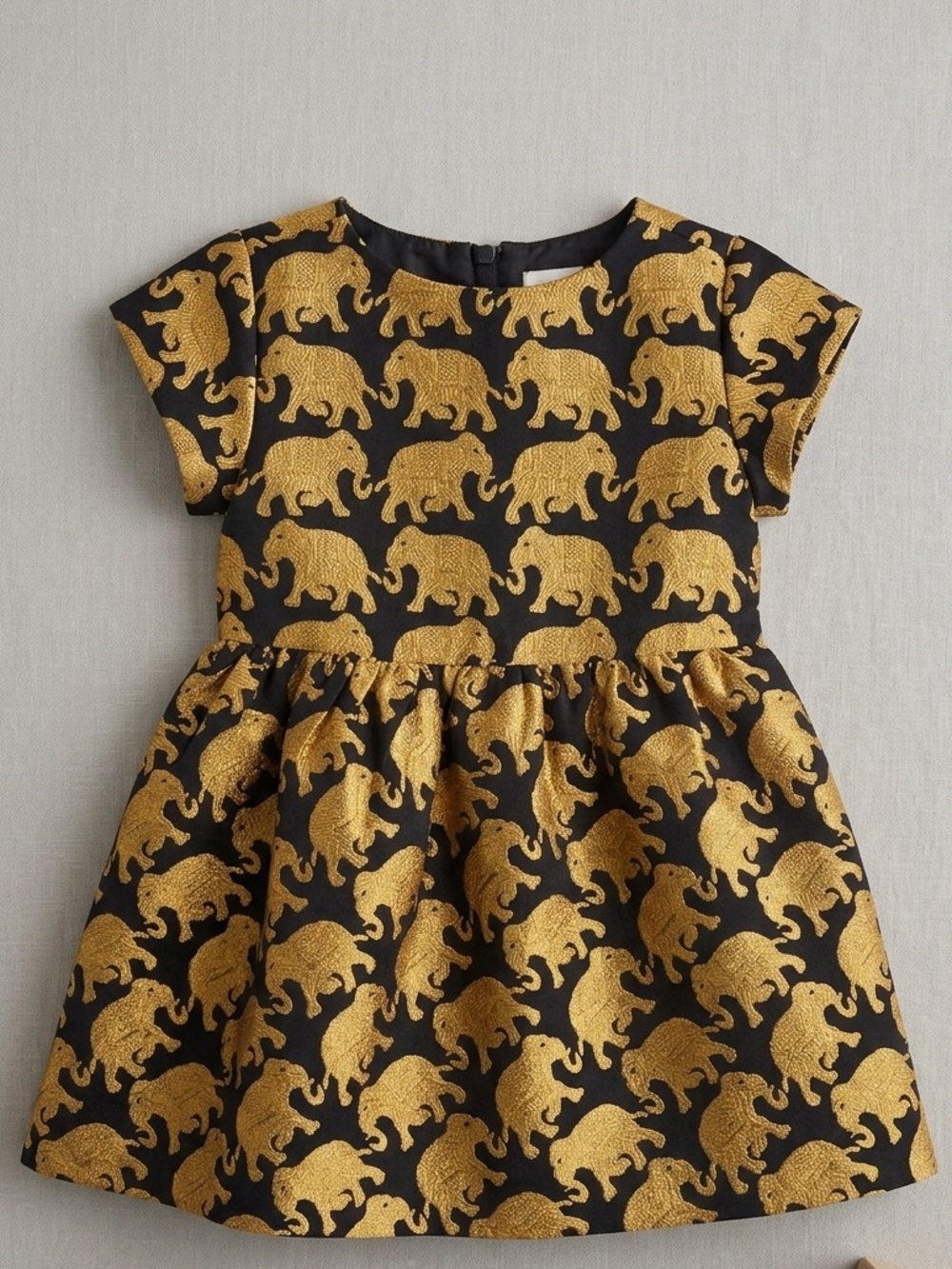 Crewcuts J.Crew Size 2 Gold Elephant Jacquard Party Dress Holiday E4436